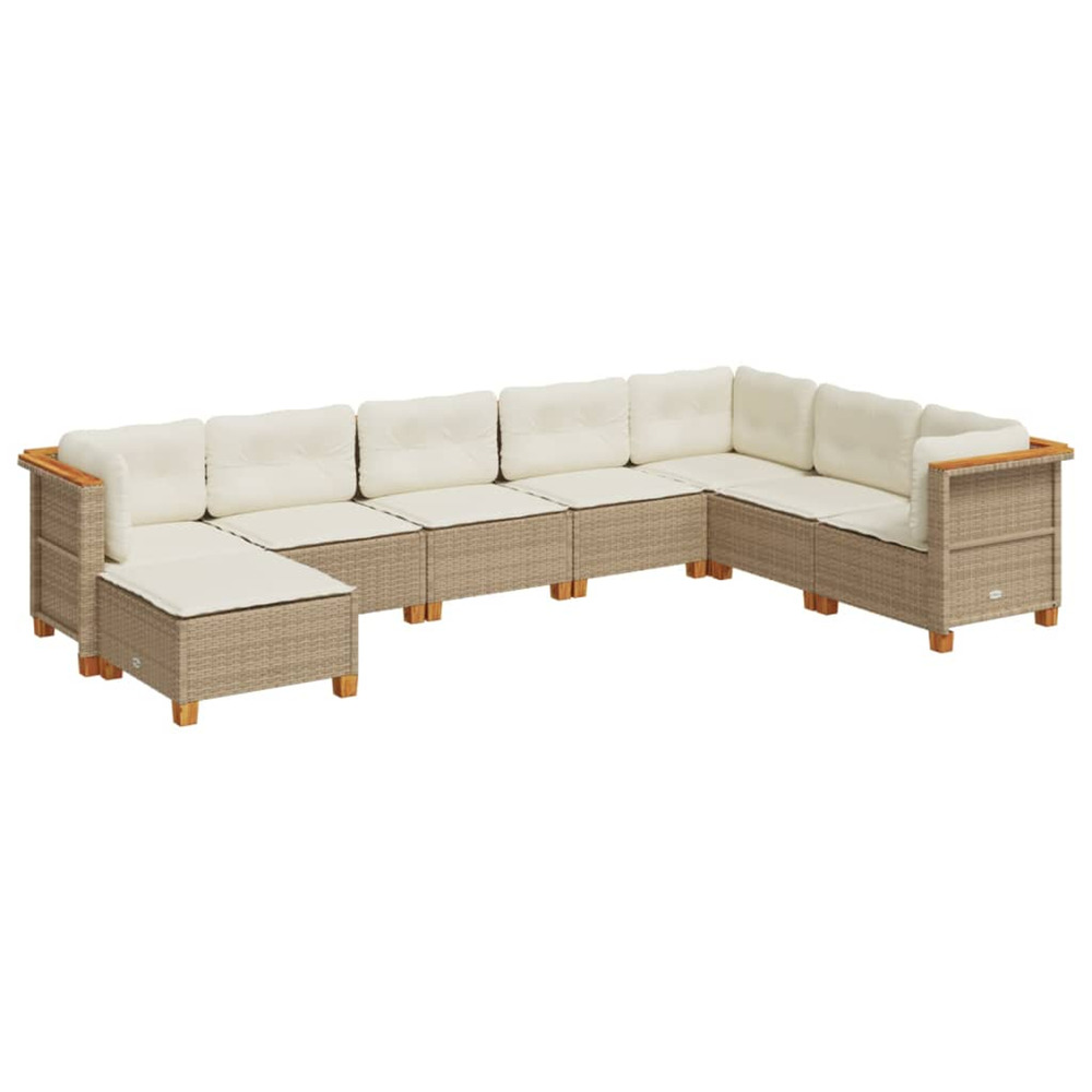 Salon de jardin avec coussins 8 pcs beige résine tressée