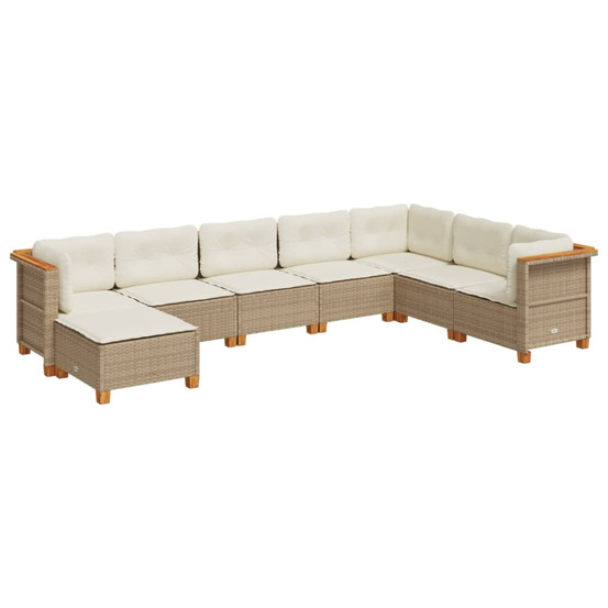 Salon de jardin avec coussins 8 pcs beige résine tressée