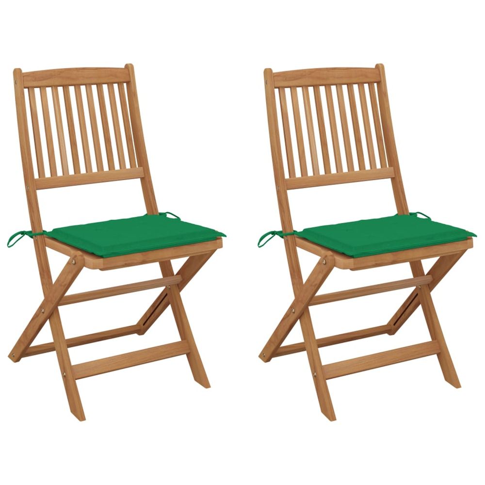 Chaises pliantes (lot de 2) avec coussins, en bois d'acacia massif