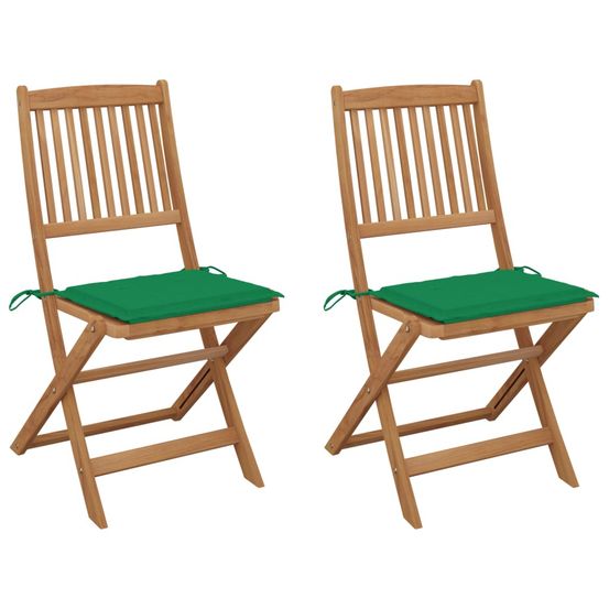 Chaises pliantes (lot de 2) avec coussins, en bois d'acacia massif