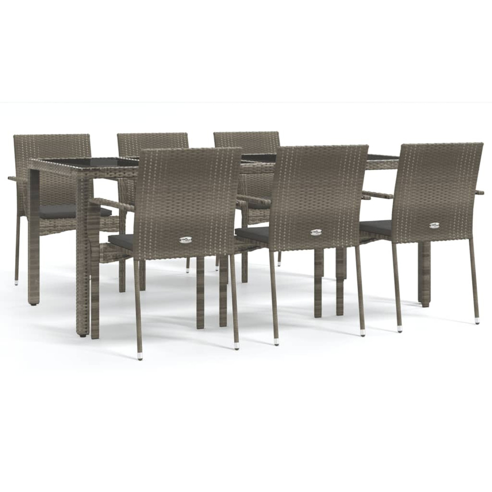 Ensemble à manger jardin et coussins 7 pcs gris rotin