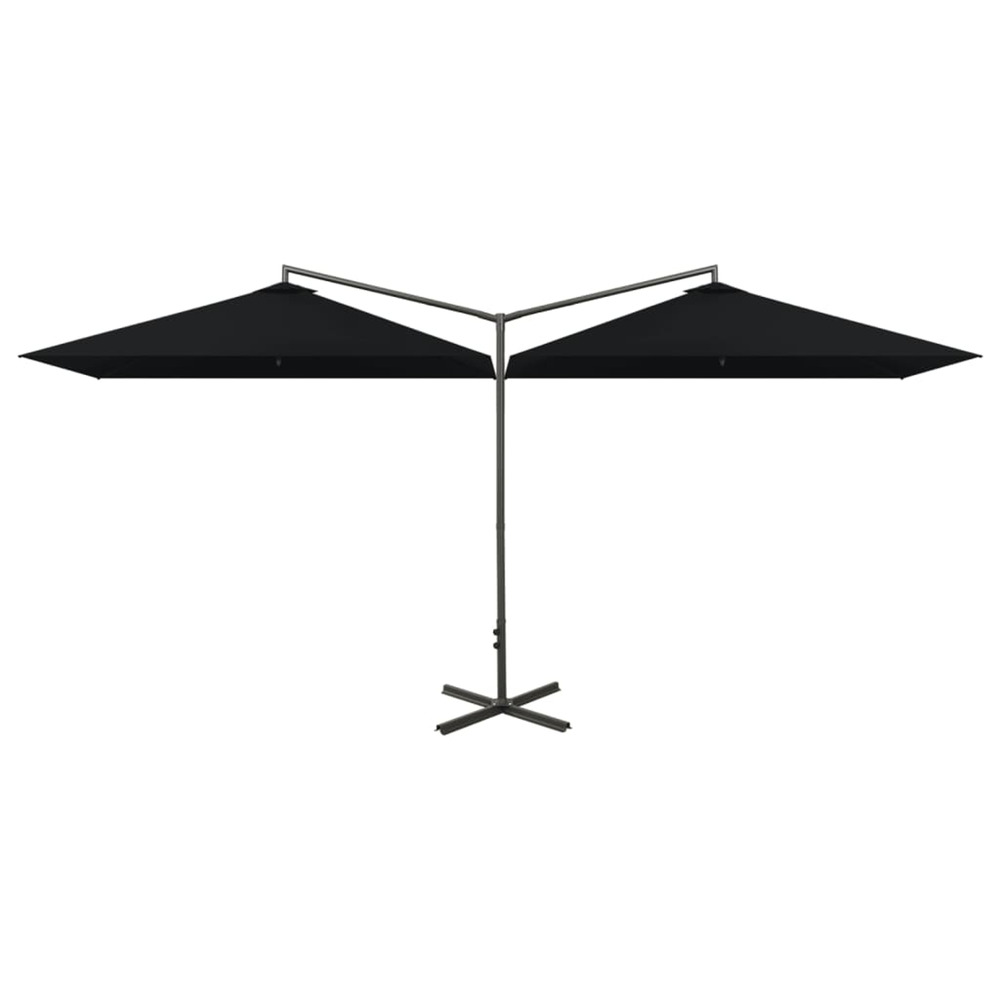 Parasol de jardin double avec mât en acier noir 600x300 cm