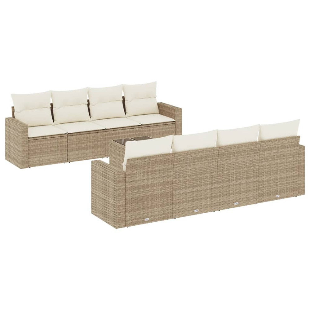 Salon de jardin avec coussins 9 pcs beige résine tressée