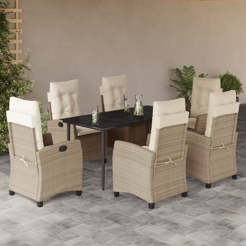 Ensemble à manger de jardin et coussins 7 pcs beige poly rotin