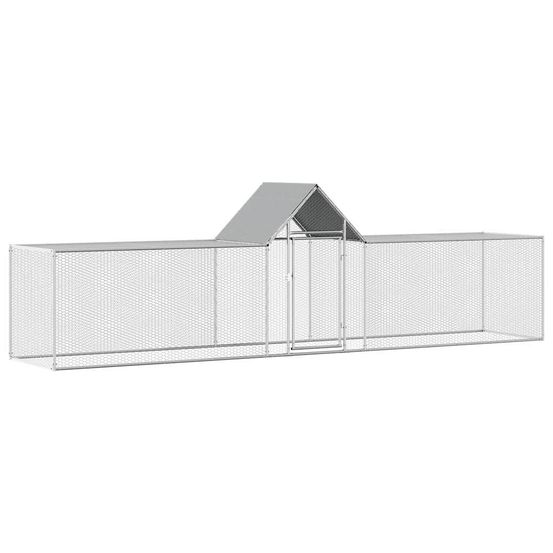Poulailler enclos 5x1x1,5m acier galvanisé avec toit de protection argenté