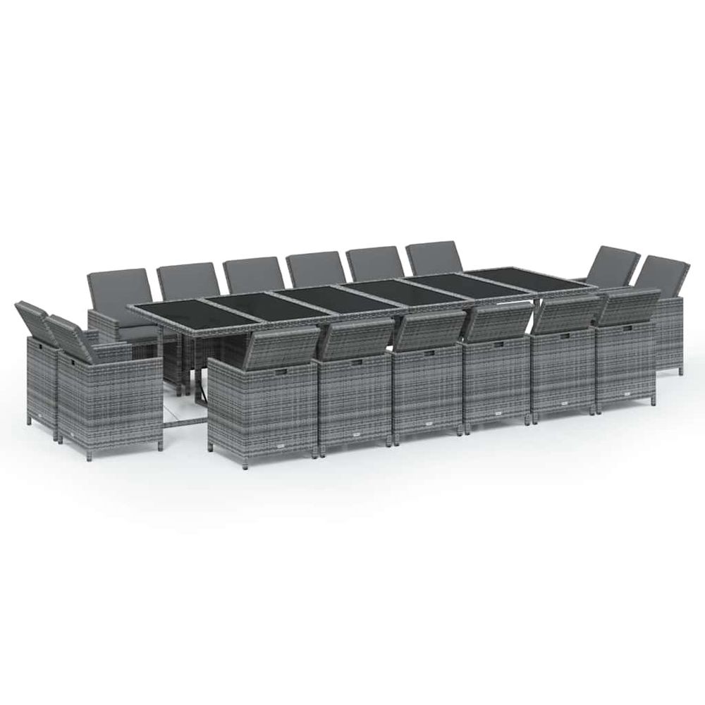 Ensemble à manger de jardin coussins 17 pcs résine tressée gris