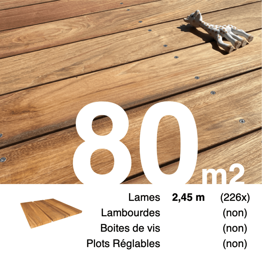 Lames de terrasse bois exotique jatoba 21 x 145 mm • longueur 2,45 m • classe 3b • lot pour 80 m²