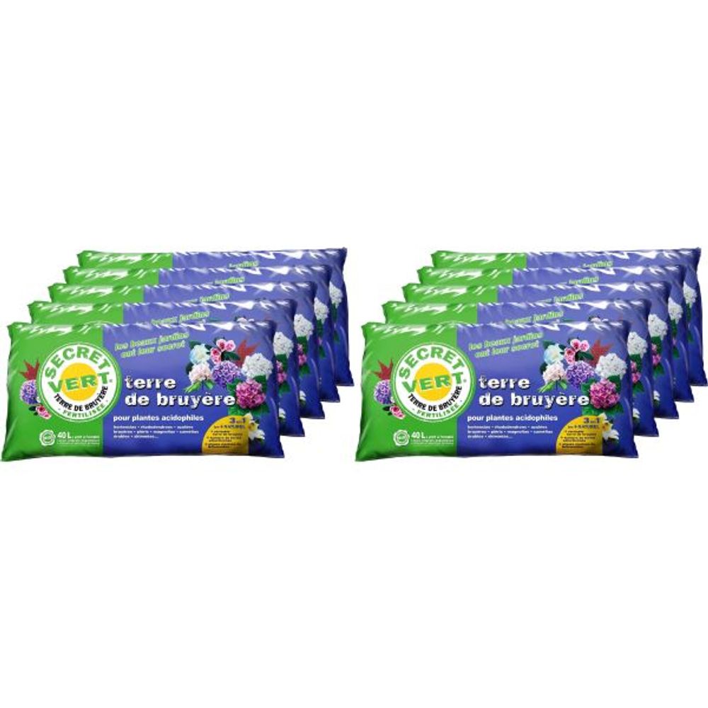 Terre de bruyère bio pour plantes acidophiles 40 litres lot de 10