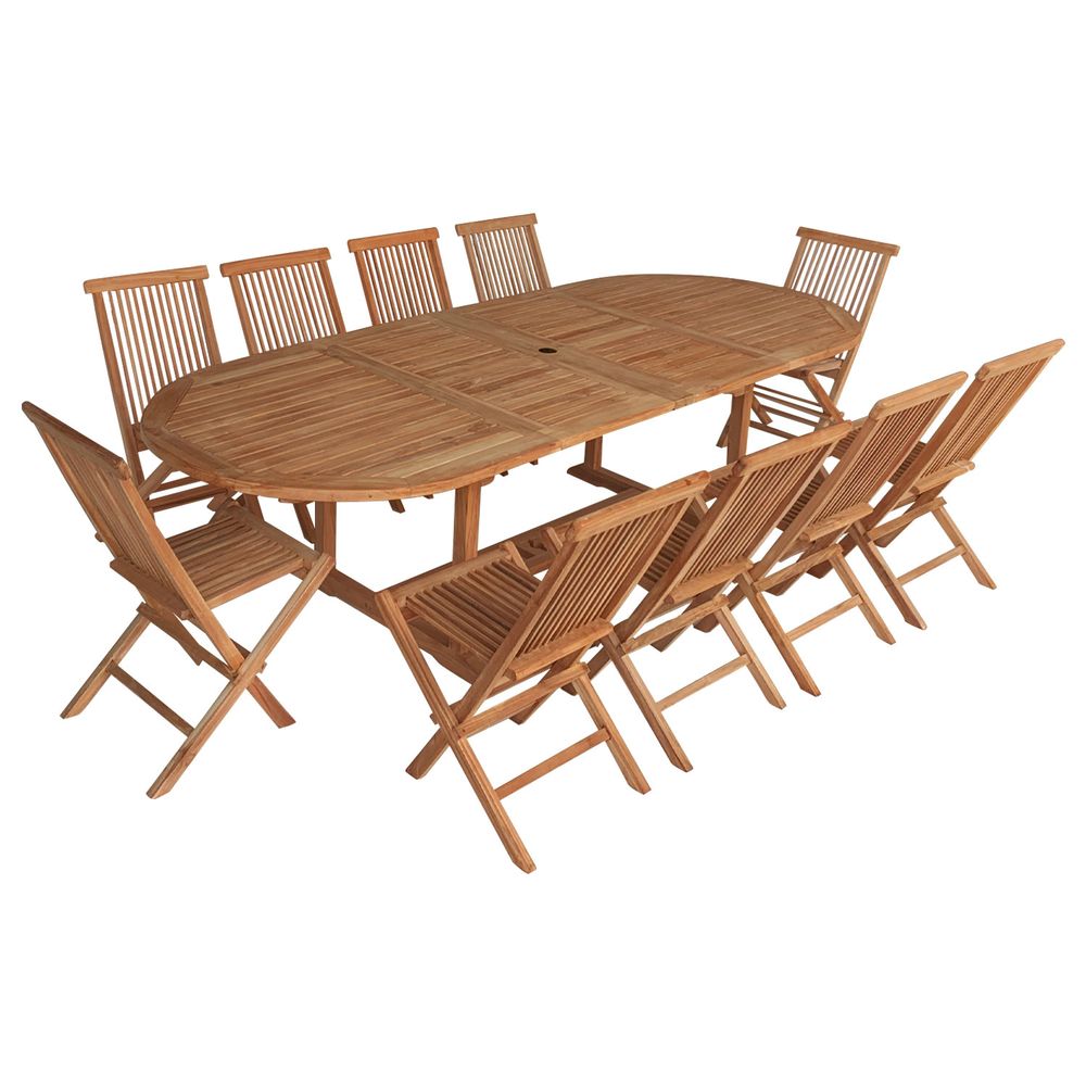 Salon de jardin en teck massif lombok - table ovale extensible - 10 places