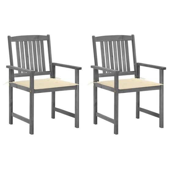 Chaises de jardin et coussins lot de 2 gris bois acacia massif