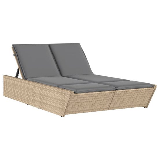 Chaise longue double avec coussins beige résine tressée bain de soleil