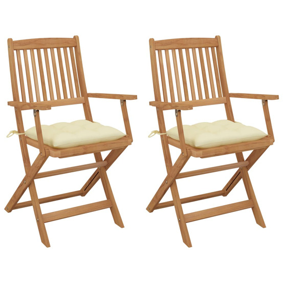 Chaises pliables de jardin lot de 2 avec coussins bois d'acacia