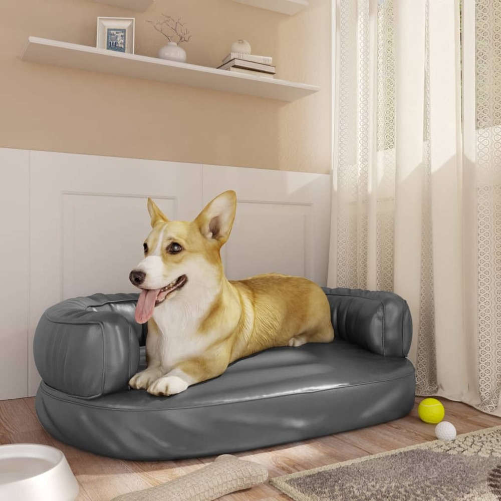 Lit pour chien ergonomique mousse gris 60x42 cm similicuir