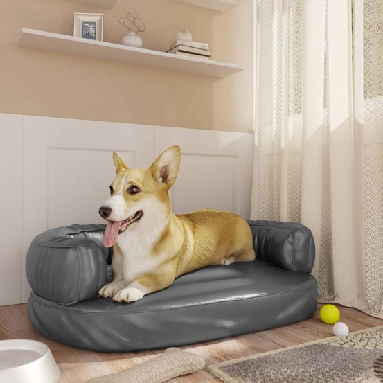 Lit pour chien ergonomique mousse gris 60x42 cm similicuir