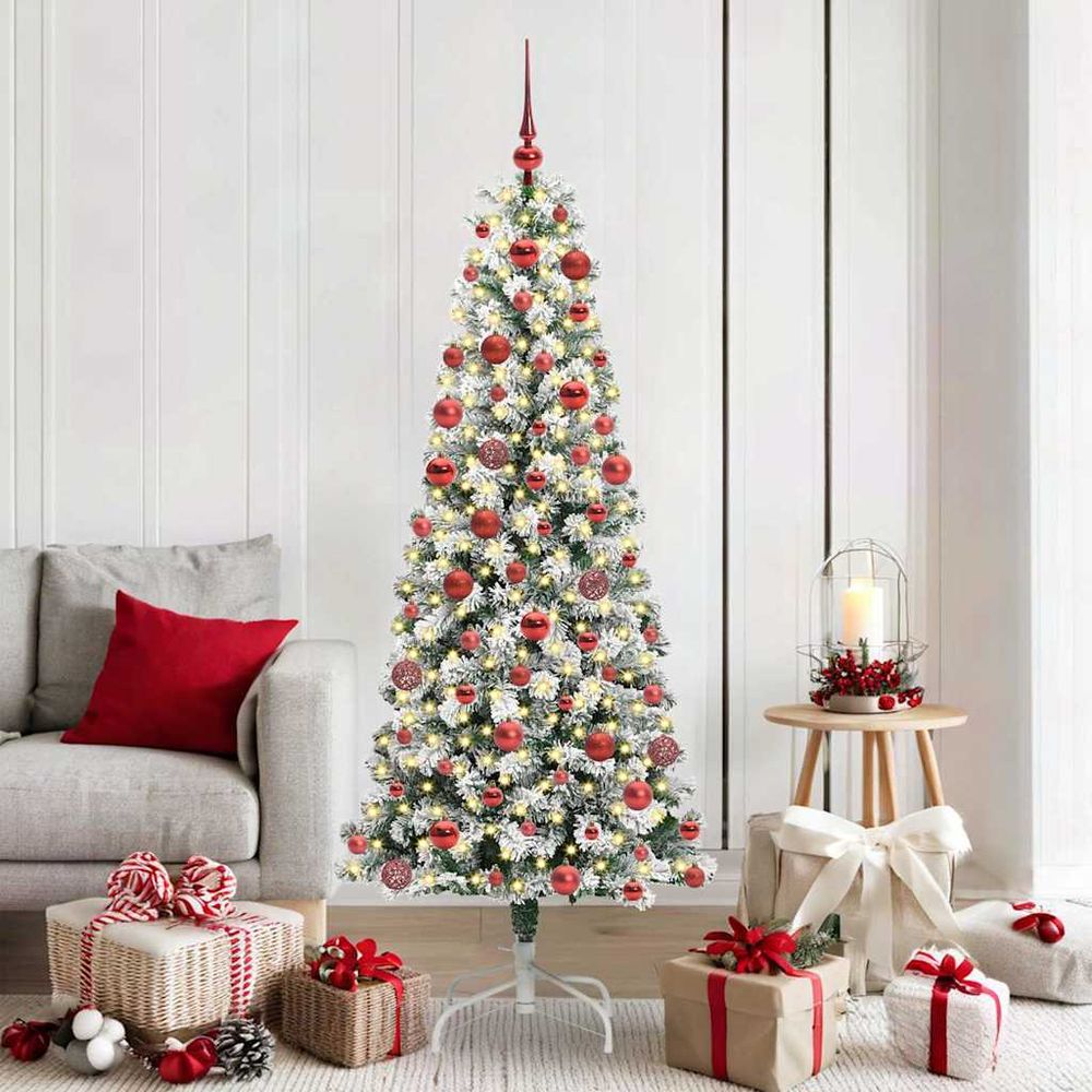 Grand sapin de noël artificiel 180 cm vert, kit complet avec 120 boules et guirlande led