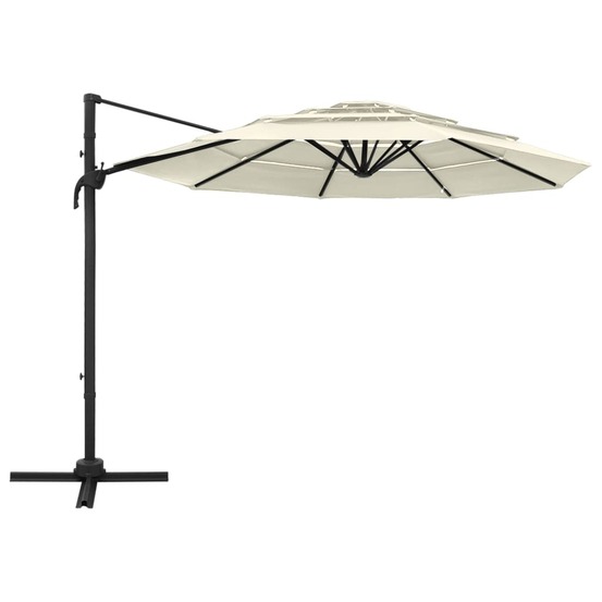 Parasol de jardin à 4 niveaux avec mât en aluminium sable