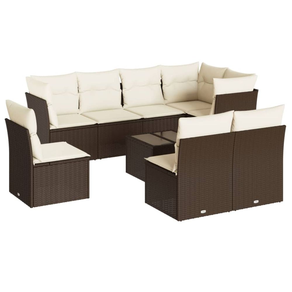 Salon de jardin avec coussins 9 pcs marron résine tressée