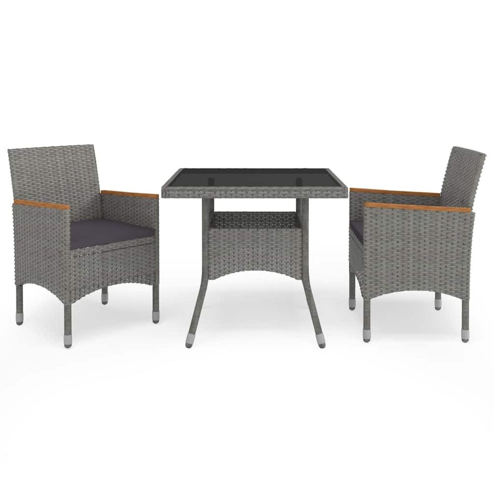 Ensemble à manger de jardin 3 pcs gris résine tressée et acacia