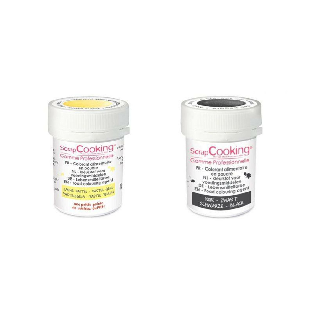 2 colorants alimentaires en poudre - noir-jaune pastel