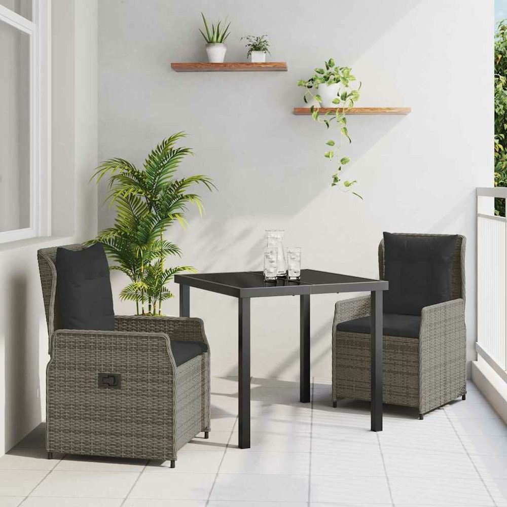 Ensemble de salle à manger pour jardin 3 pcs gris polyrotin