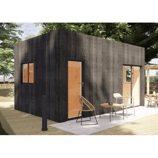 Bureau de jardin 4 saisons en bois 5,5 x 3,5 x 3,2 m / isolation re2020 avec plancher isolé