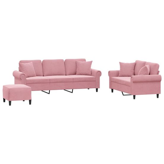 Ensemble de canapés 3 pcs avec coussins rose velours
