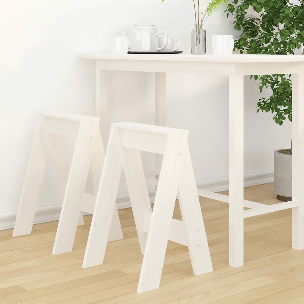 Tabourets lot de 2 blanc 40x40x60 cm bois massif de pin