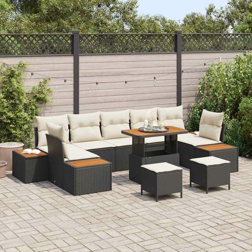 Ensemble de canapé de jardin 10 pcs noir polyrotin