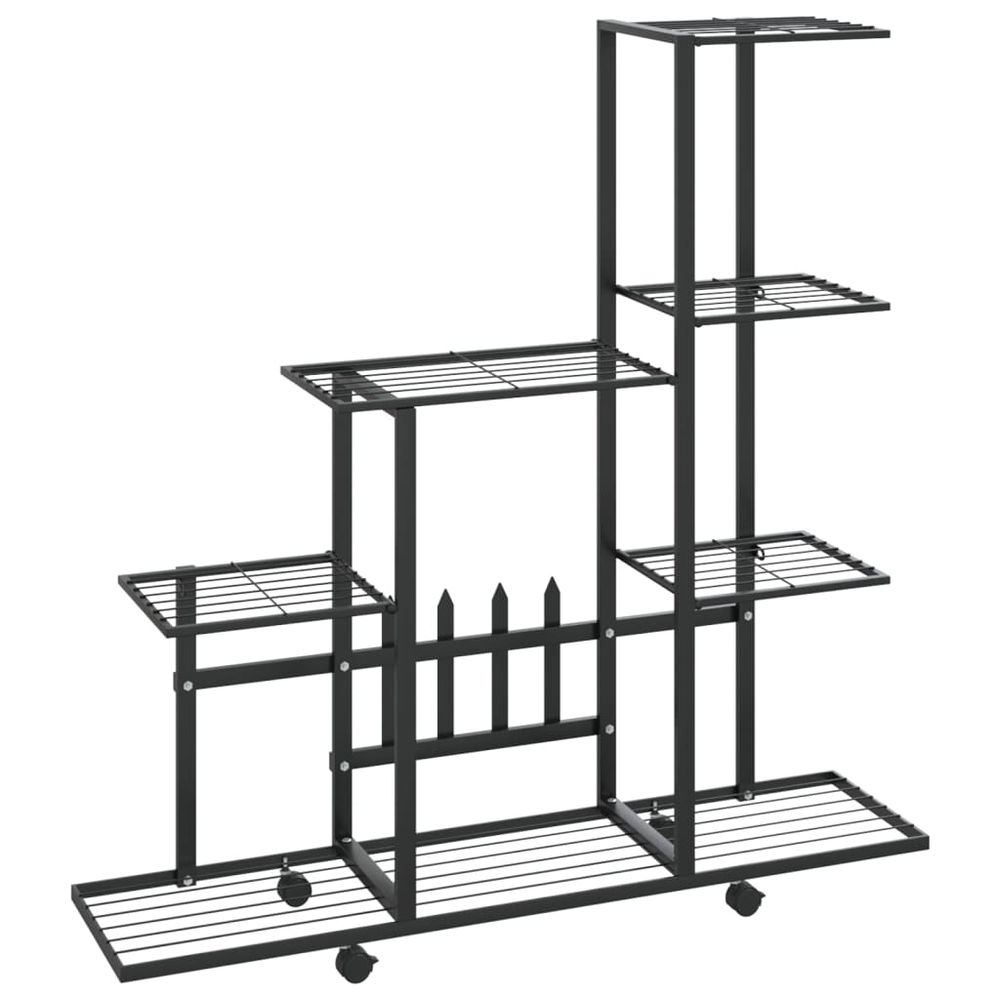 Support pour plantes meuble fleur sur roues 94,5 x 25 x 92,5 cm métal noir