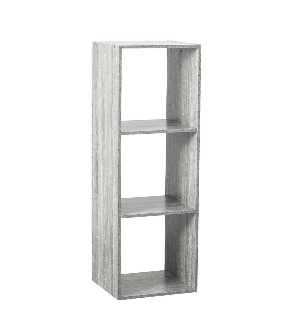 Meuble étagère 3 cases de rangement effet chêne gris h 100.5 cm