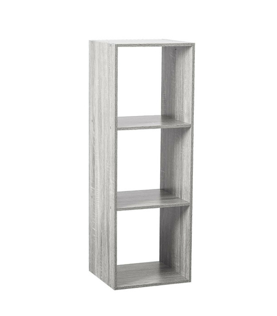 Meuble étagère 3 cases de rangement effet chêne gris h 100.5 cm