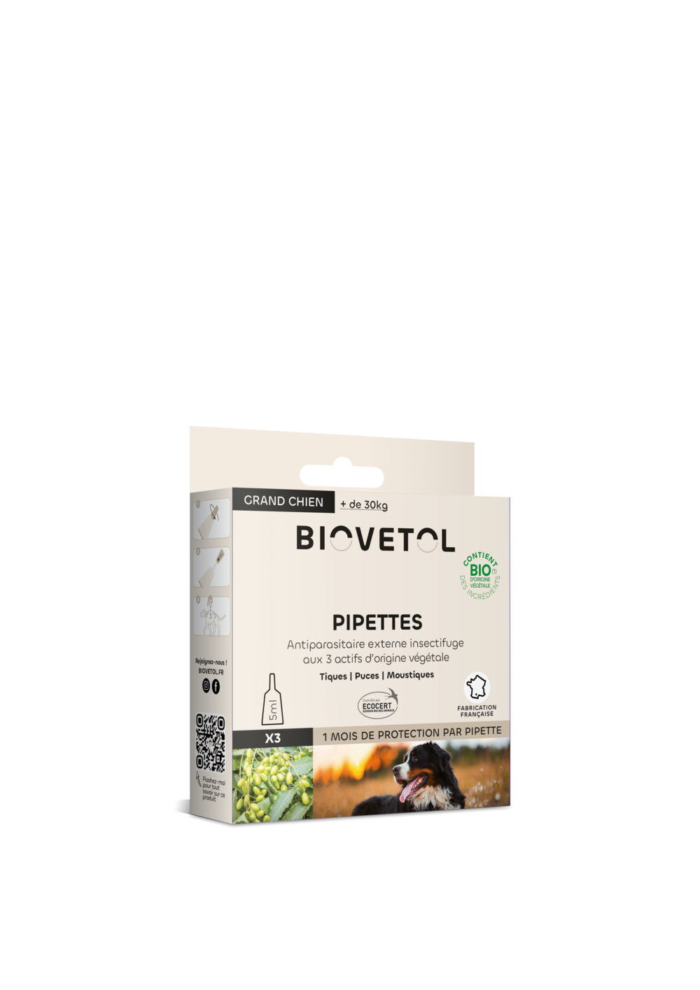 Pipettes anti puces grand chien 5ml bio - certifié ecocert 3 pipettes+1 offerte 5ml