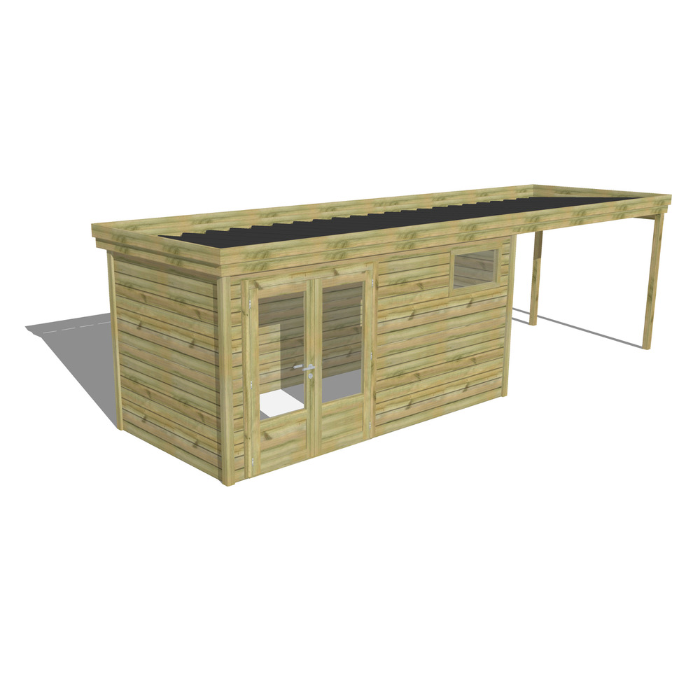 Abri de jardin bois pin traité autoclave 27mm - 7,84x2,14m / 17m2 - bac acier - abri français