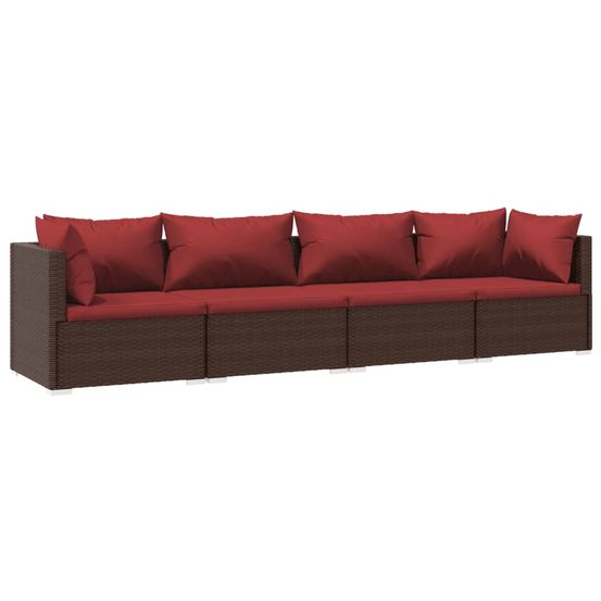 Salon de jardin 4 pcs avec coussins résine tressée marron