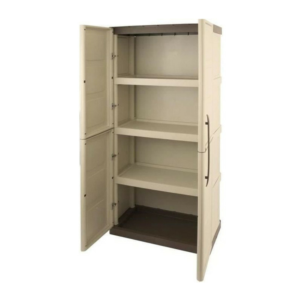 Armoire de rangement haute en résine tood - 3 tablettes - taupe/écru - charge maximale 60 kg