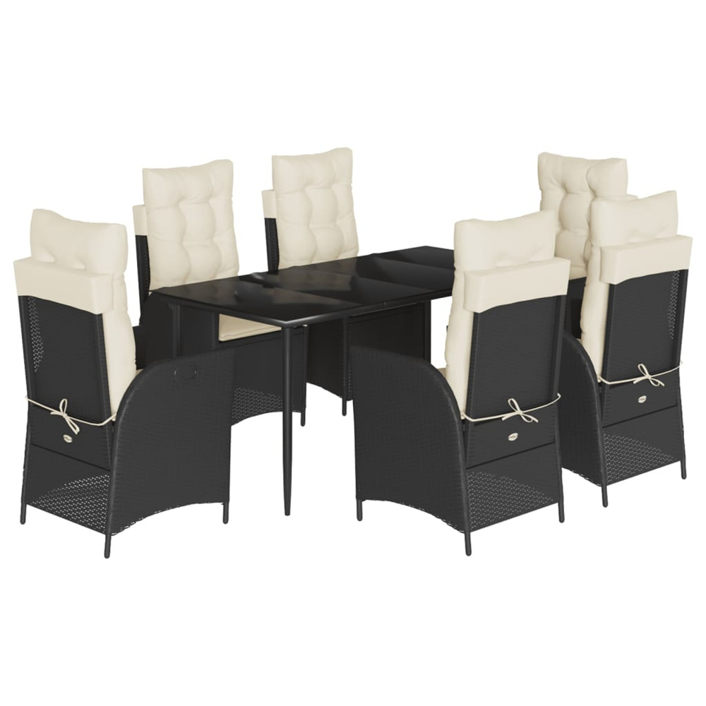 Ensemble à manger de jardin coussins 7pcs noir résine tressée