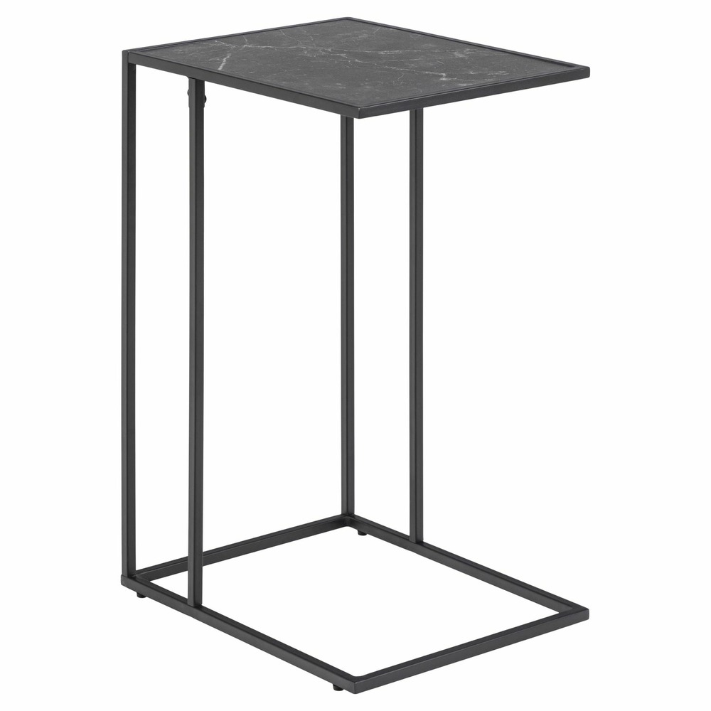 Table d'appoint ou à café rectangulaire haute effet marbre en mélamine et métal - l. 43 cm x h. 63 cm - noir