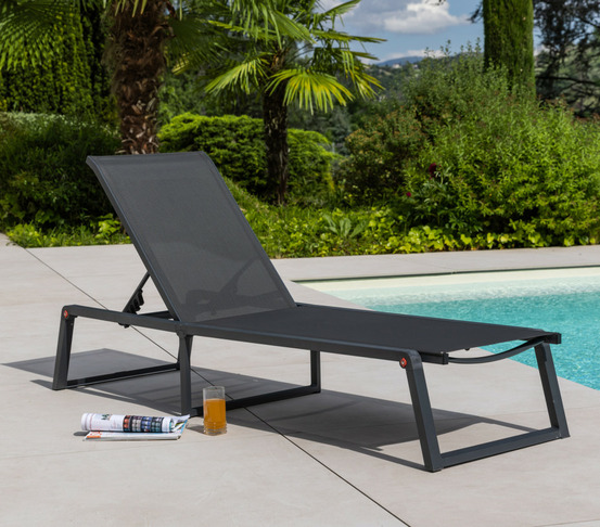 Transat de jardin en aluminium - pliable - gris anthracite - nara