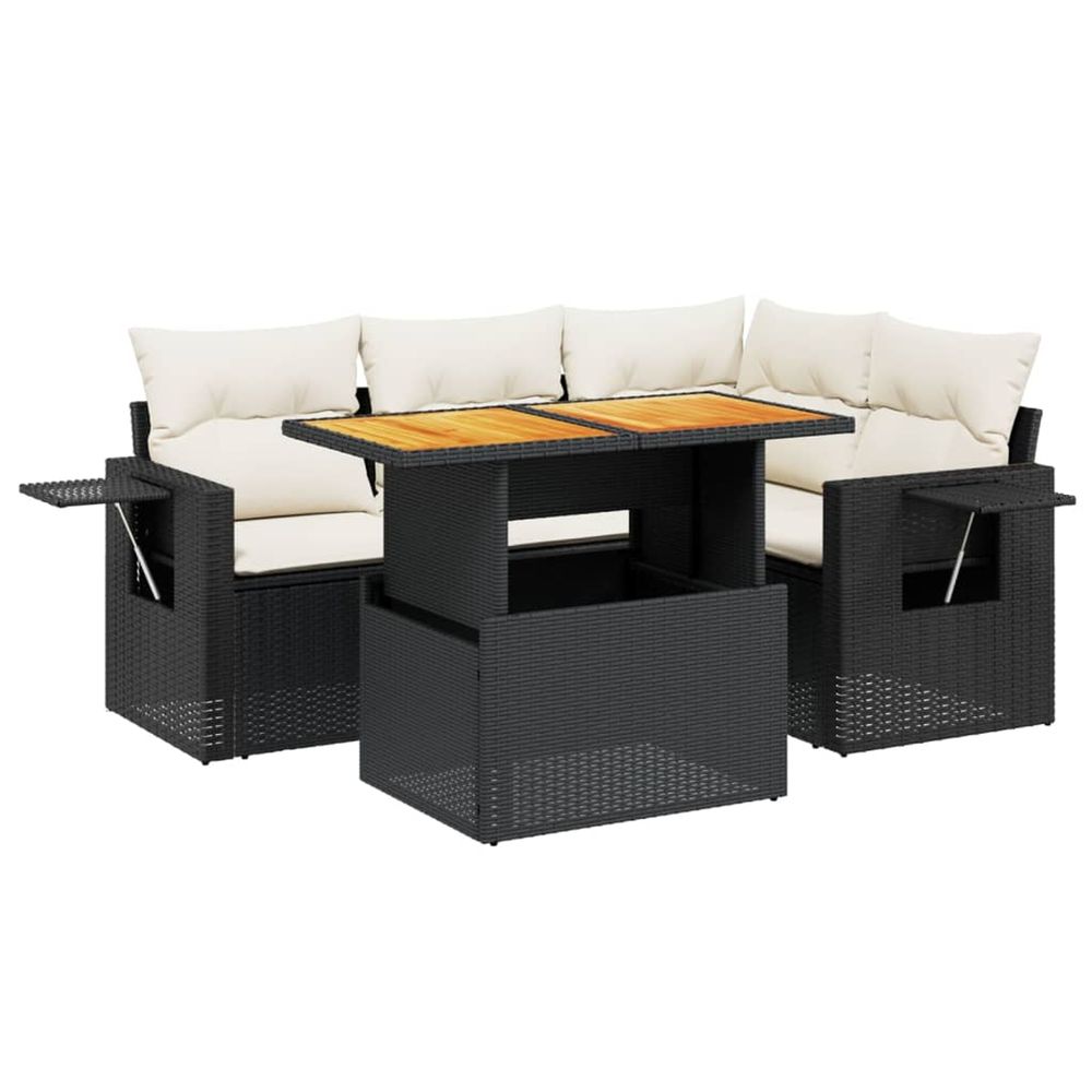 Salon de jardin 5 pcs avec coussins noir résine tressée