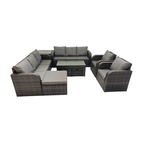 11 places ensembles de salon de jardin avec 2 chaise inclinables table basse table d'appoint 3 tabourets gris foncé mixte