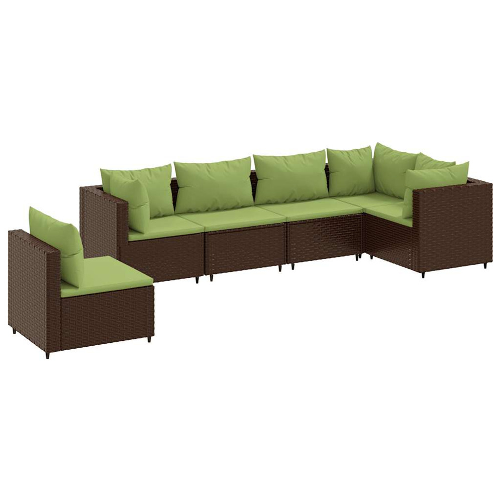 Salon de jardin 6 pcs avec coussins marron résine tressée
