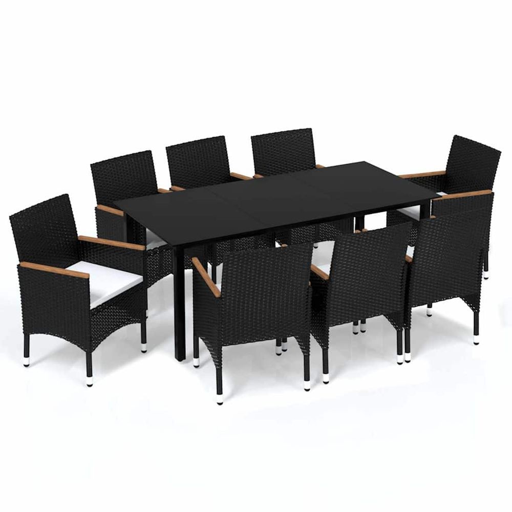 Ensemble à manger de jardin coussins 9pcs résine tressée noir