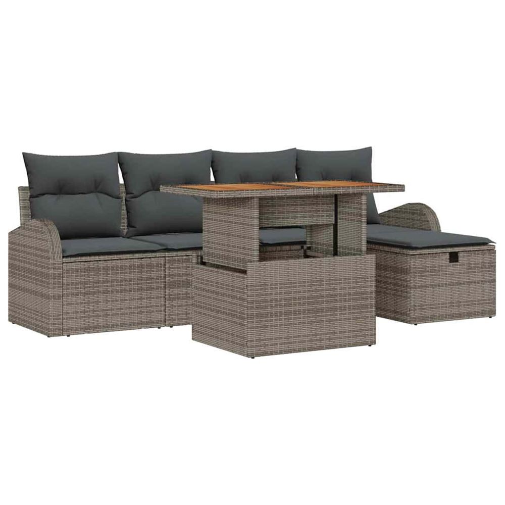 Ensemble de canapé de jardin 6 pc gris polyrotin