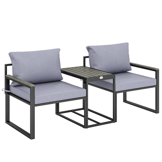 Ensemble balcon 3 pièces : 2 fauteuils + table, coussins siège/dos amovibles, respirable, gris
