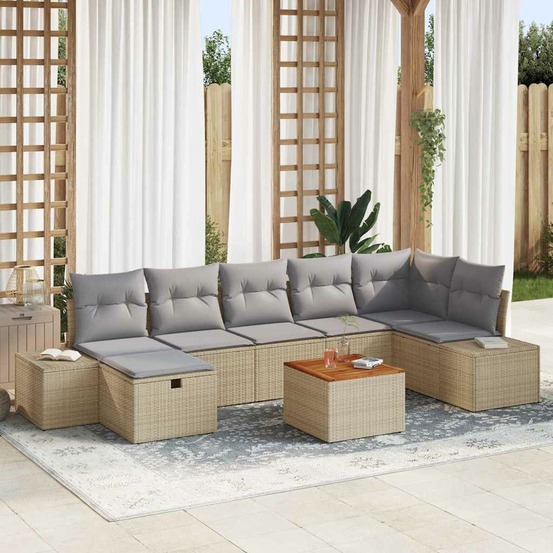 Ensemble de canapé de jardin avec coussin 8 pcs beige polyrotin