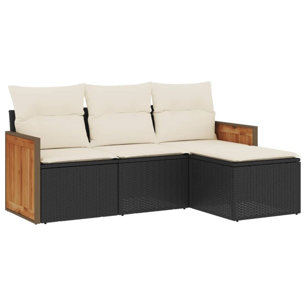 Salon de jardin 4 pcs avec coussins noir résine tressée