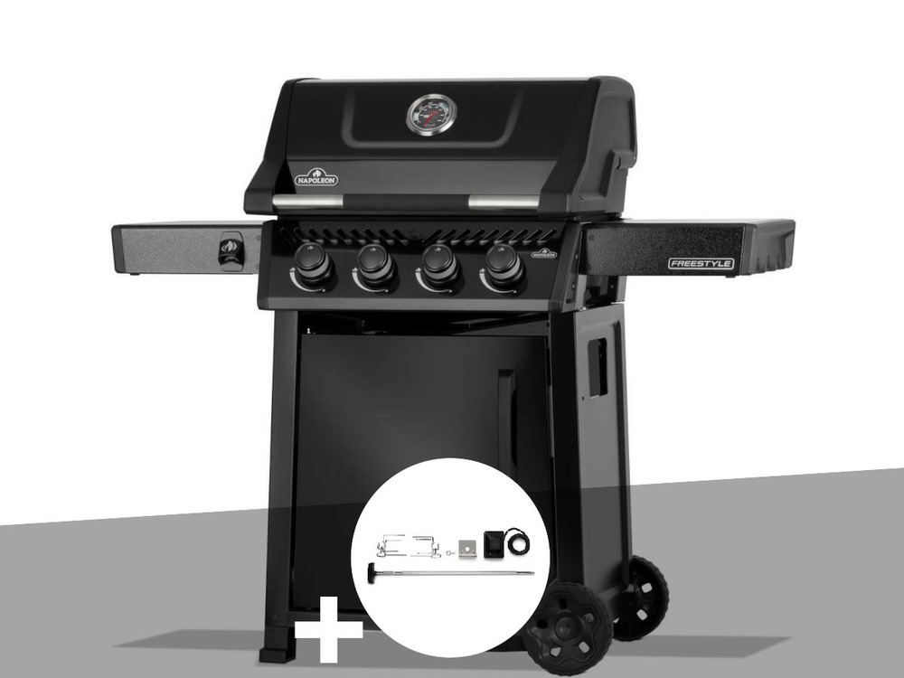 Barbecue gaz freestyle 425 noir 4 brûleurs avec porte et brûleurs inox + rôtisso