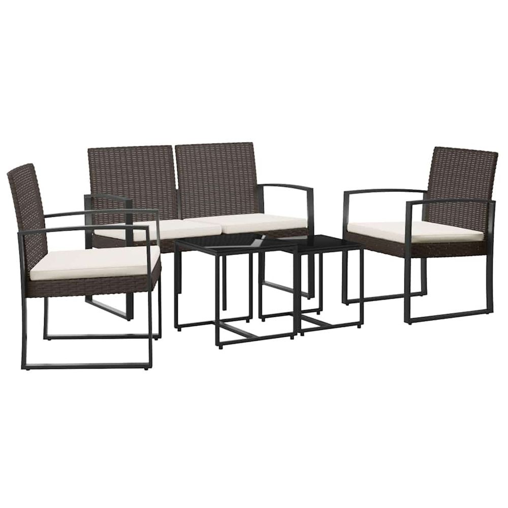 Ensemble à manger de jardin 5 pcs et coussins marron rotin pp