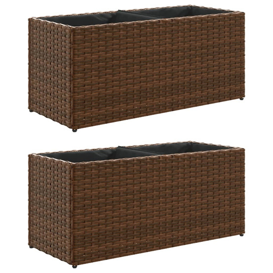 Jardinière d'extérieurs avec 2 pots 2 pcs marron 72x30x32 cm résine tressée