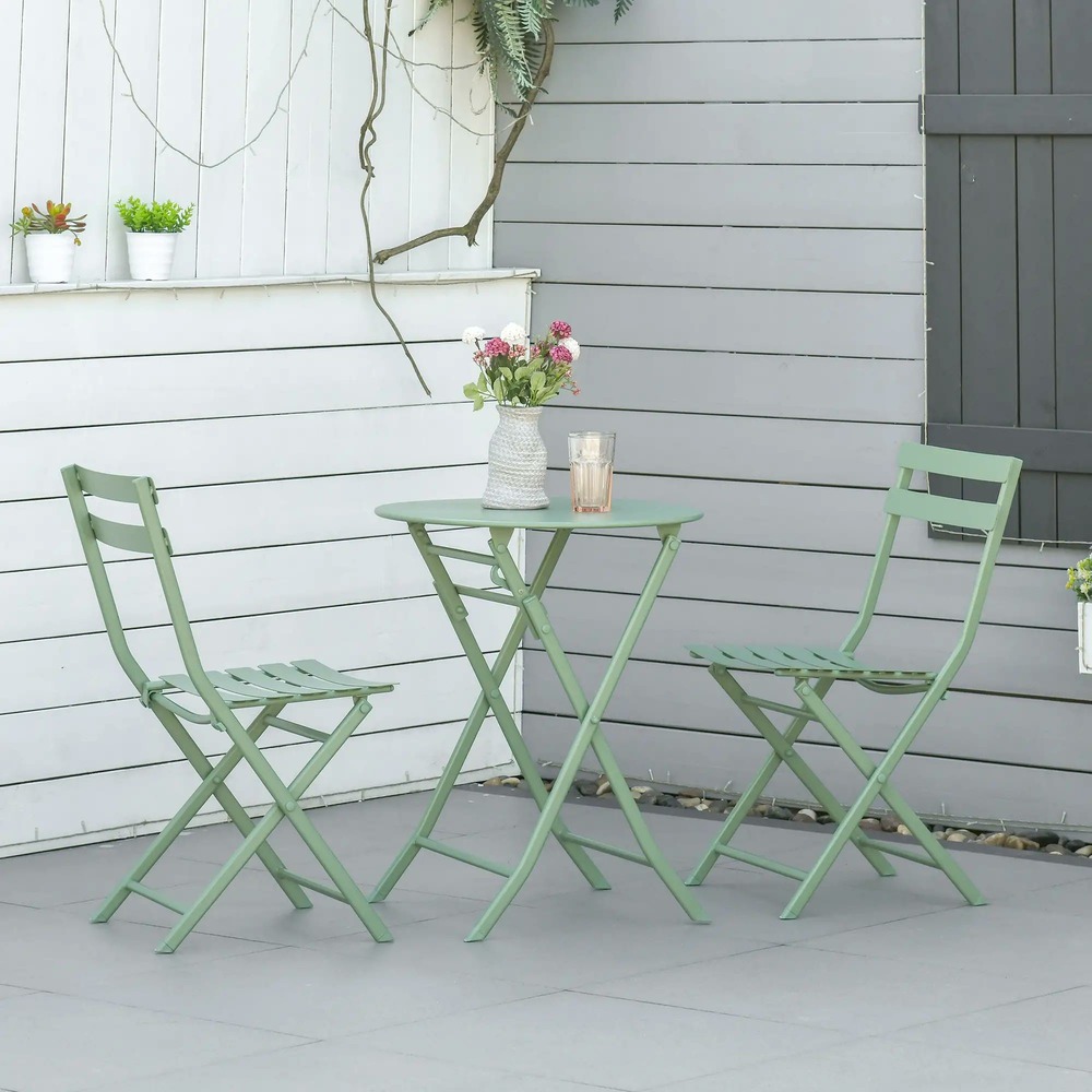 Salon de jardin 2 personnes - ensemble table bistrot chaise jardin pliable-table ronde ø 60 cm avec 2 chaises pliantes,vert
